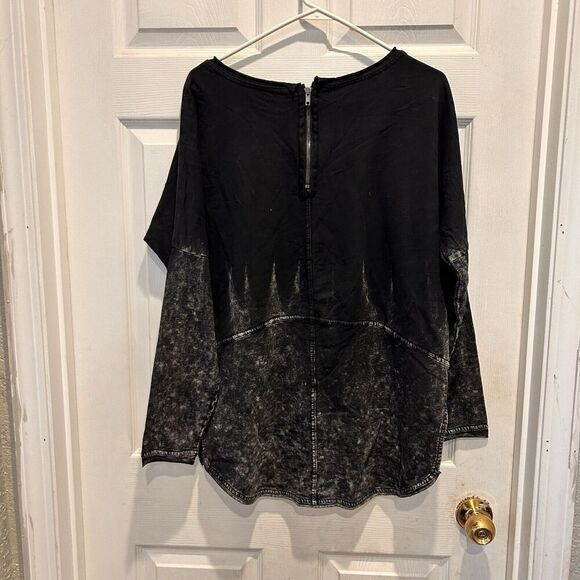 Rebecca Elliot Black Tie Dye Sweatshirt High Low Tunic Cotton Lagenlook Large - Picture 5 of 7